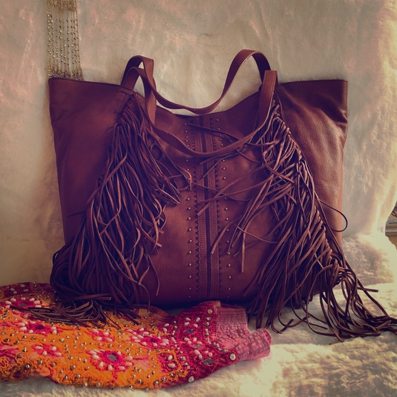 Lucky Brand Handbags - NEW Lucky Brand Zori Leather Fringe Studded Tote